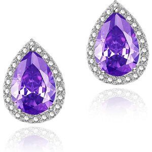 Women's Teardrop Mall Dainty Birthstone Cubic Zirconia Purple Elegant Earring